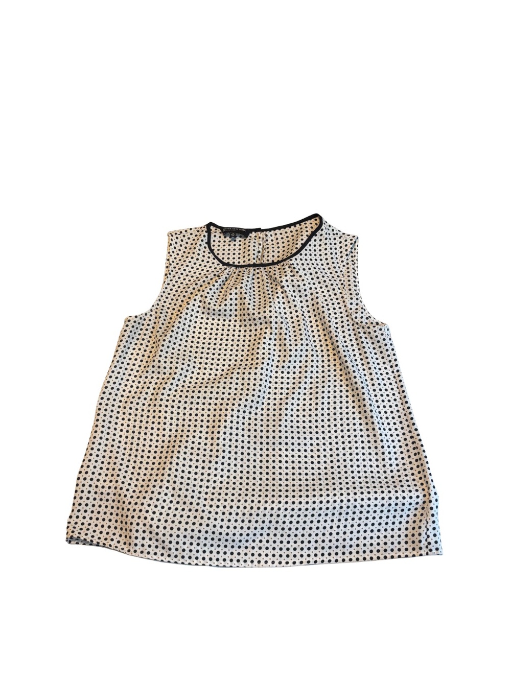Jones New York White Polka Dot Sleeveless Shell Top with Black Trim